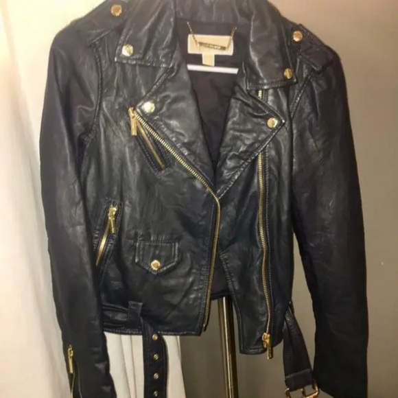 NWT MICHAEL KORS BEAUTIFUL NAVY LEATHER MOTO JACKET - Picture 6 of 8